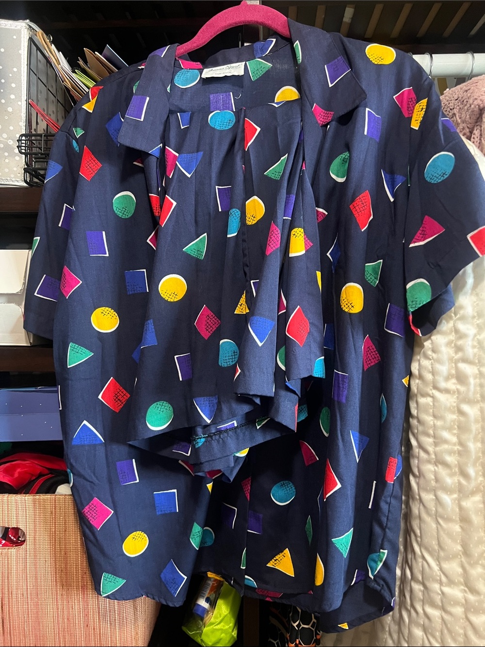 Women’s Navy Geometric Print Shorts set - vintage!